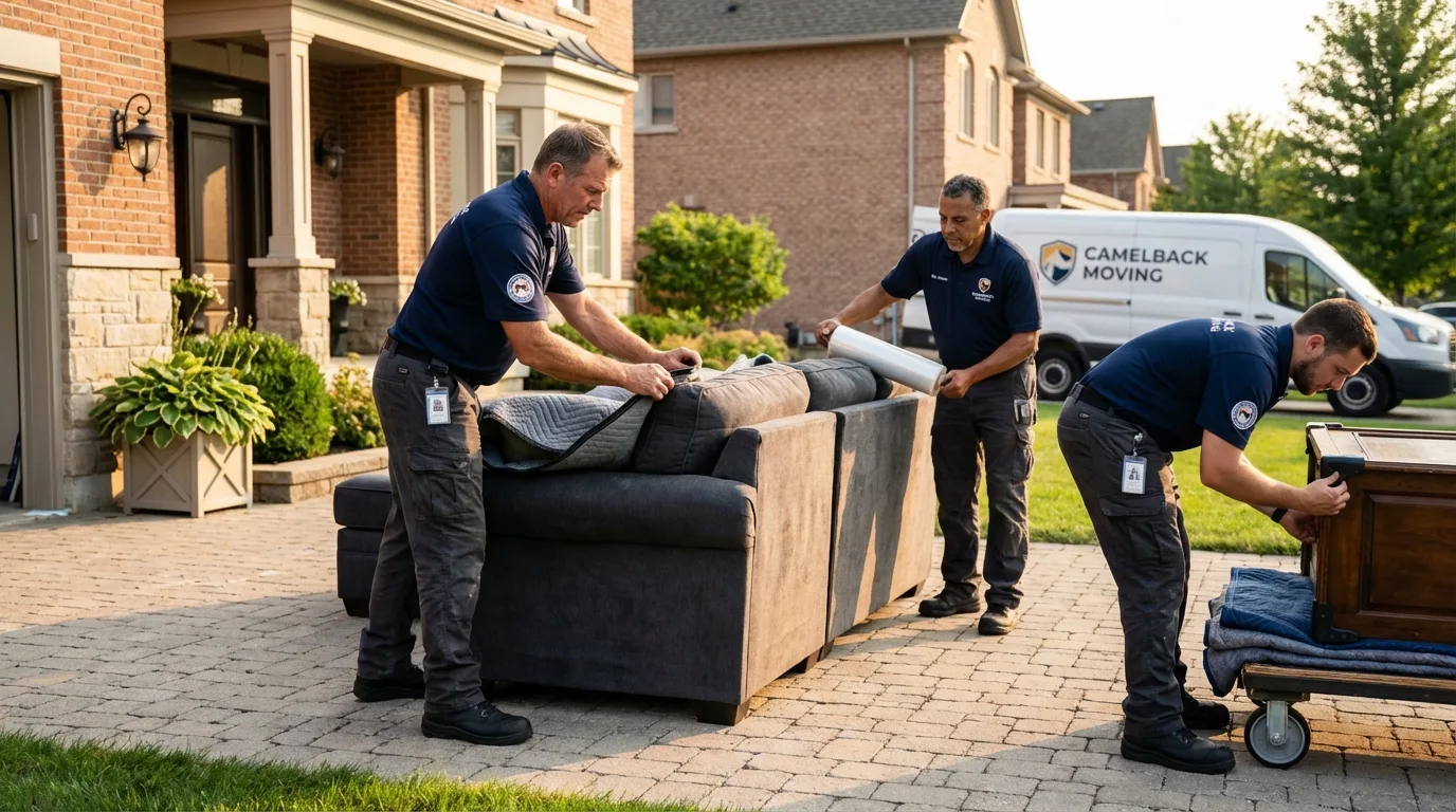 Large estate moving crew wrapping furniture in Rumney, NH